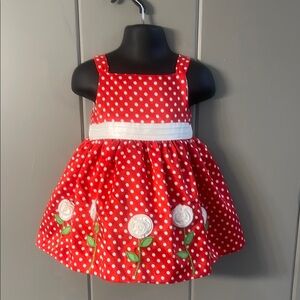 Infant Dress American Princess Red White Polka Dot Flowers Sleeveless Adorable